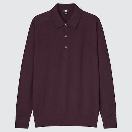 100% Extra Fine Merino Knit Long Sleeved Polo Shirt (2021 Season)