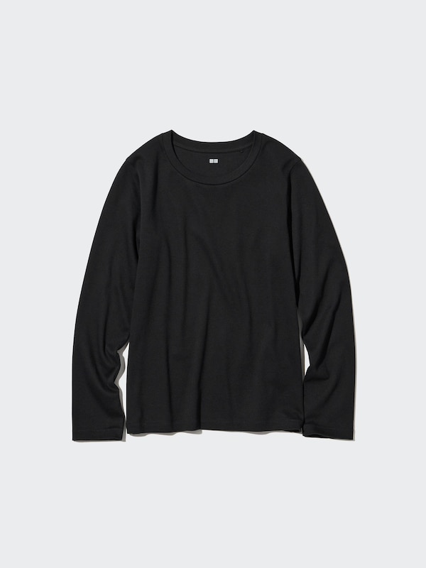 T-shirt Cotone Elasticizzato Girocollo Maniche Lunghe da Donna