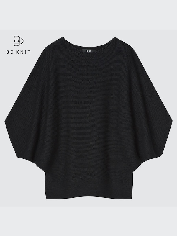 3D Knit Cotton Dolman 3/4-Sleeve Sweater