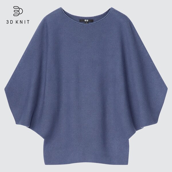 3D Knit Cotton Dolman 3/4-Sleeve Sweater