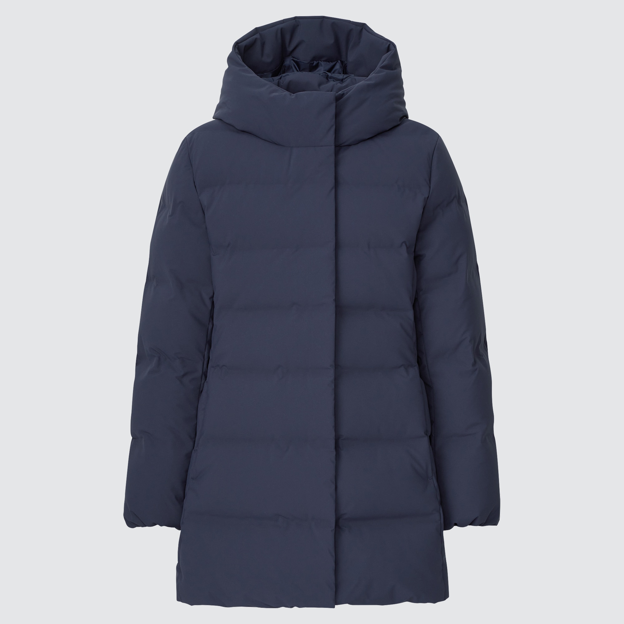 womens long navy puffer coat