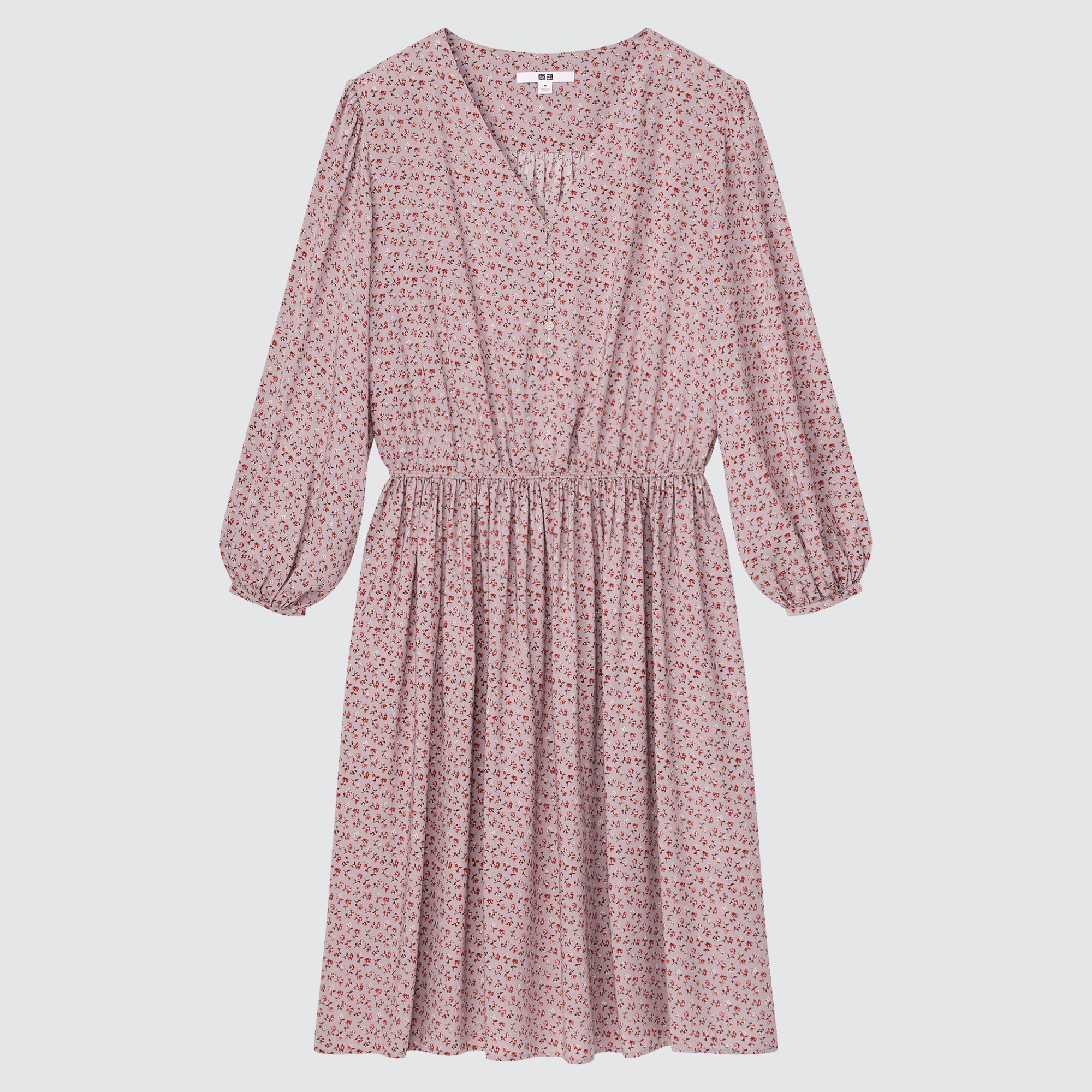 UNIQLO Printed V-Neck 3/4-Sleeve Flare Dress