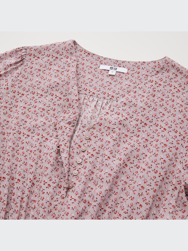 Women's Printed V-Neck 3/4-Sleeve Flare Dress | UNIQLO US Women's Printed V-Neck 3/4-Sleeve Flare Dress | UNIQLO US