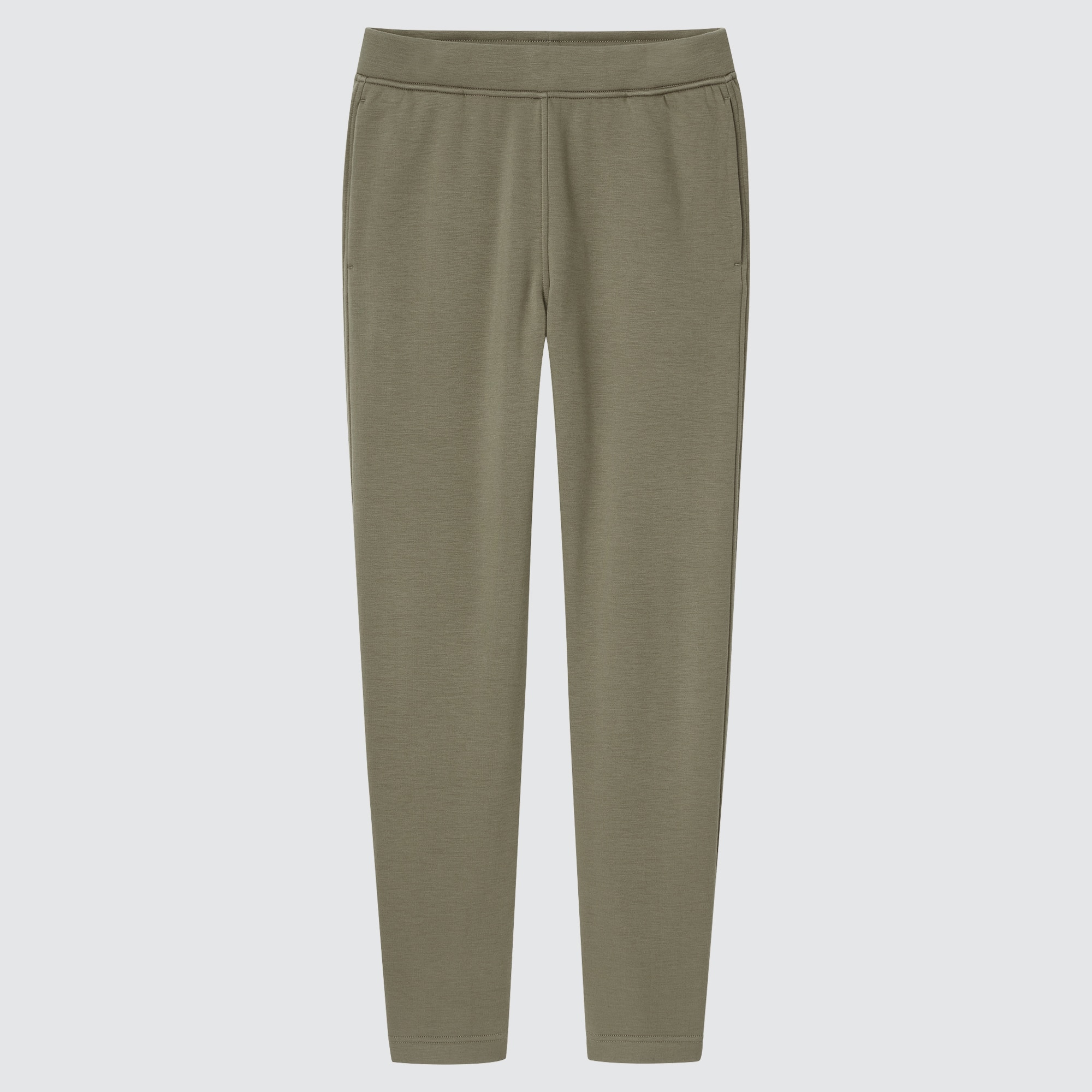 Straight Grey Pants for Women with Elastic Waistband and Zipper