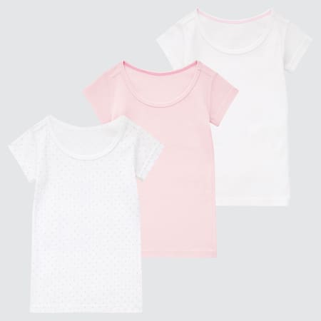 Babies Toddler Cotton Ribbed Dotted Short Sleeved T-Shirt (Three Pack)