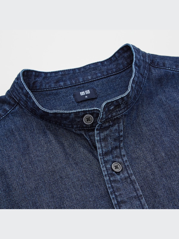 Denim Oversized Stand Collar Long-Sleeve Shirt