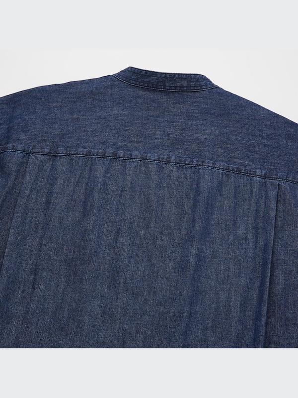 Denim Oversized Stand Collar Long-Sleeve Shirt