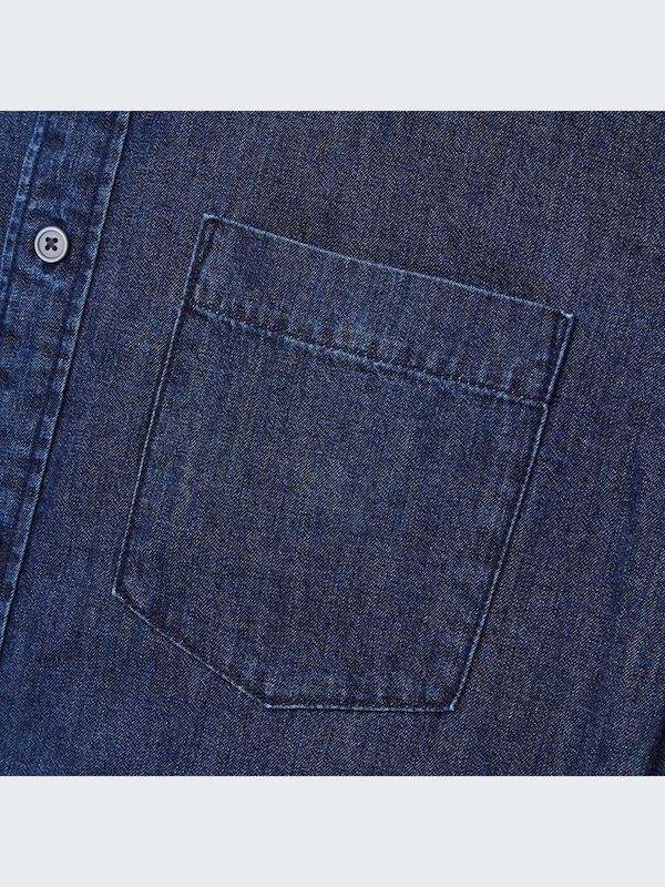Denim Oversized Stand Collar Long-Sleeve Shirt