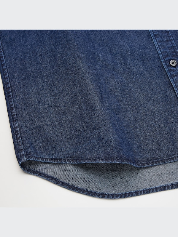 Denim Oversized Stand Collar Long-Sleeve Shirt