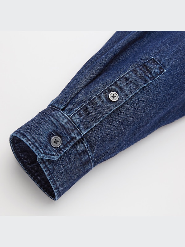 Denim Oversized Stand Collar Long-Sleeve Shirt