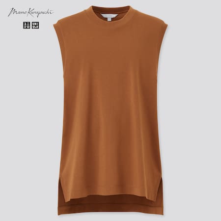 Damen Mame Kurogouchi AIRism Baumwoll oversize T-Shirt ohne Ärmel
