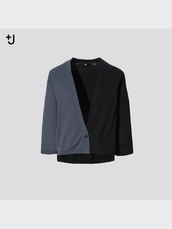 Silk-Cotton V-Neck 3/4-Sleeve Short Cardigan
