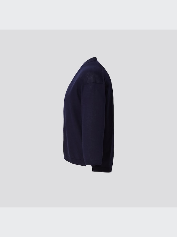 Silk-Cotton V-Neck 3/4-Sleeve Short Cardigan