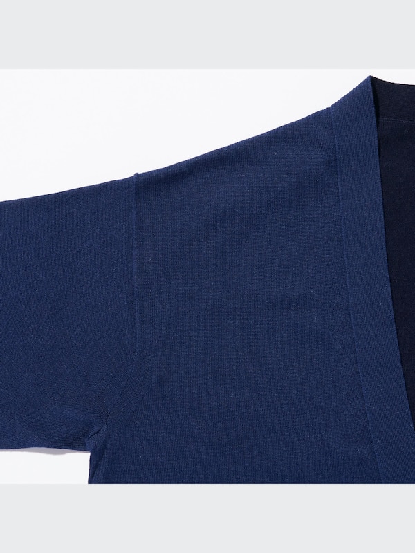 Silk-Cotton V-Neck 3/4-Sleeve Short Cardigan