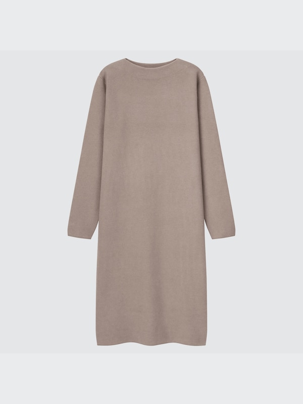 Souffle Yarn Boat Neck Long-Sleeve Dress