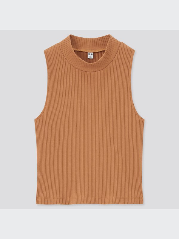 Cotton Ribbed High-Neck Sleeveless Crop Top