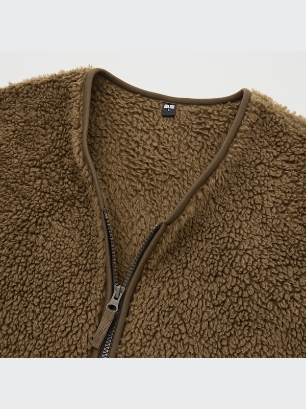 Pile-Lined Fleece V-Neck Vest