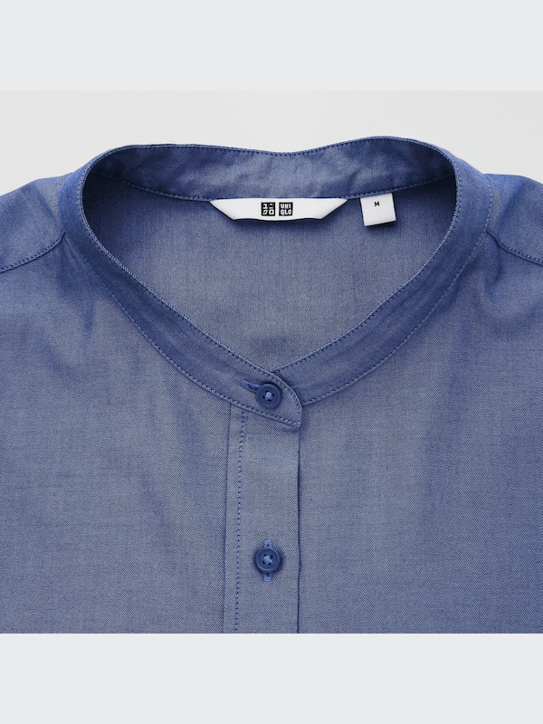 Cotton Twill Stand Collar Long-Sleeve Shirt
