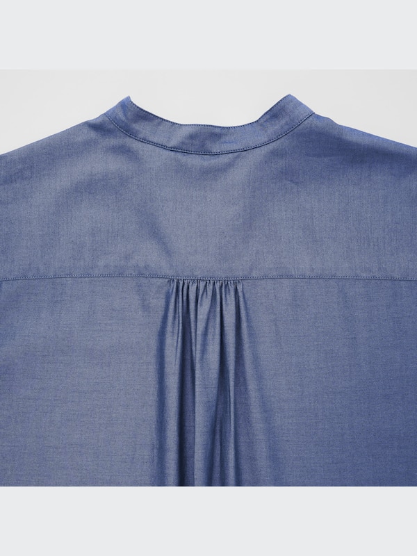 Cotton Twill Stand Collar Long-Sleeve Shirt