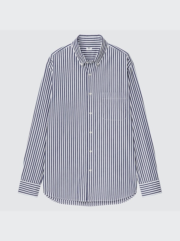 Extra Fine Cotton Broadcloth Long Sleeve Shirt (Striped)