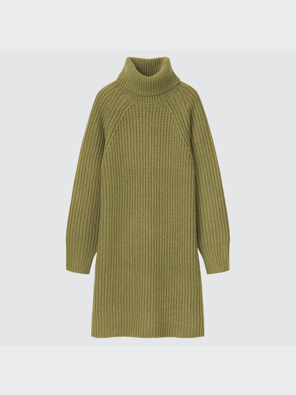 Low-Gauge Knit Turtleneck Long-Sleeve Mini Dress