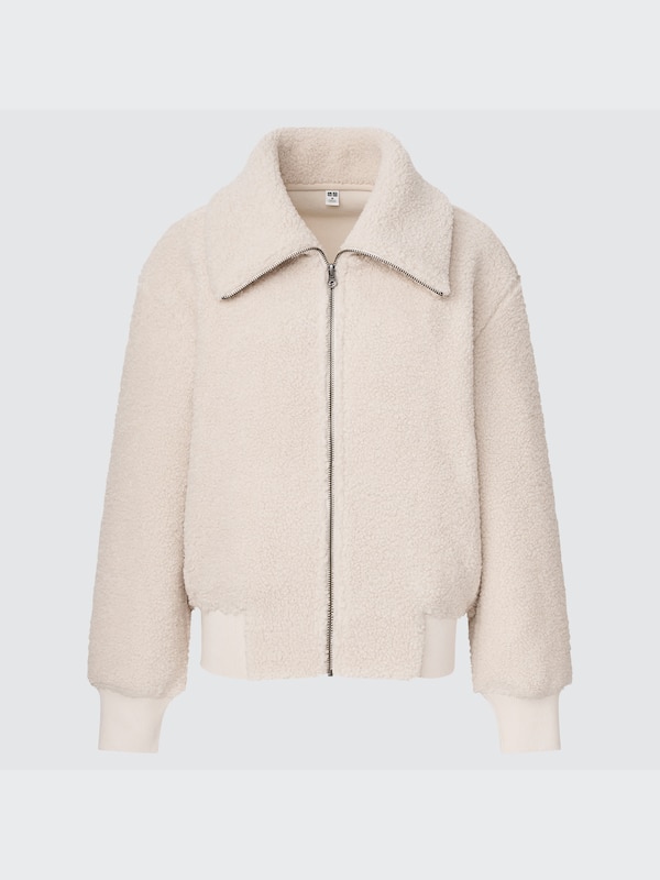 PILE-LINED FLEECE CROPPED FULL-ZIP JACKET