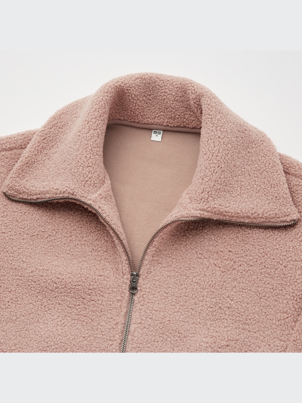 Pile-Lined Fleece Cropped Full-Zip Long-Sleeve Jacket