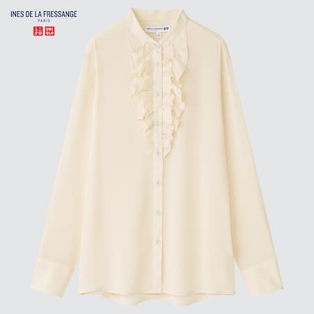 Women Ines de la Fressange 100% Silk Frilled Long Sleeved Blouse