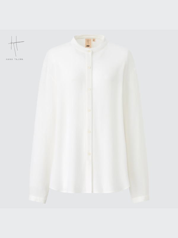 Rayon Georgette Band Collar Long-Sleeve Shirt (Hana Tajima)