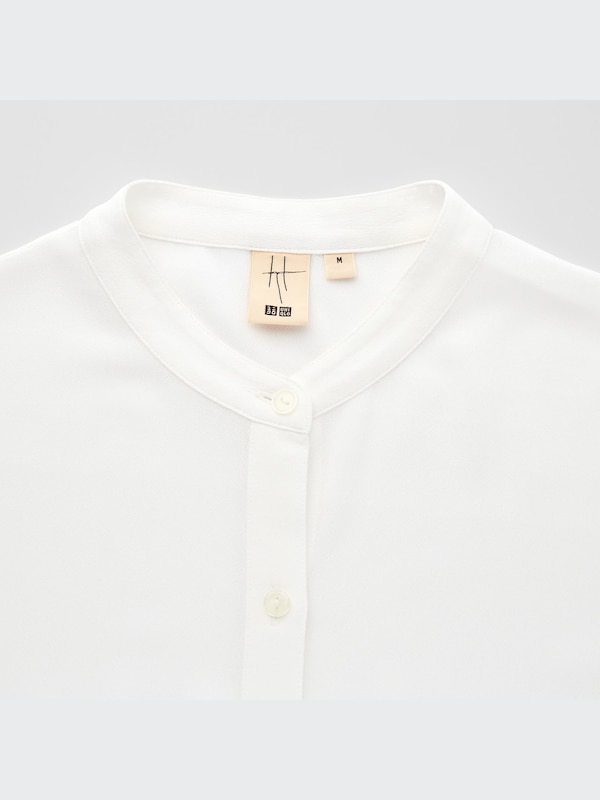 Rayon Georgette Band Collar Long-Sleeve Shirt (Hana Tajima)