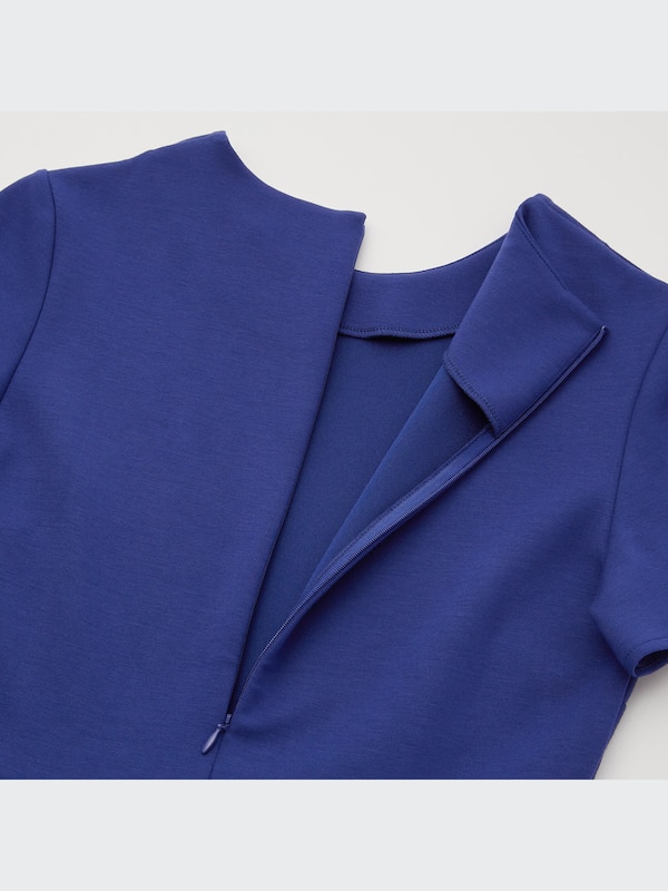Stretch Short-Sleeve Flare Dress