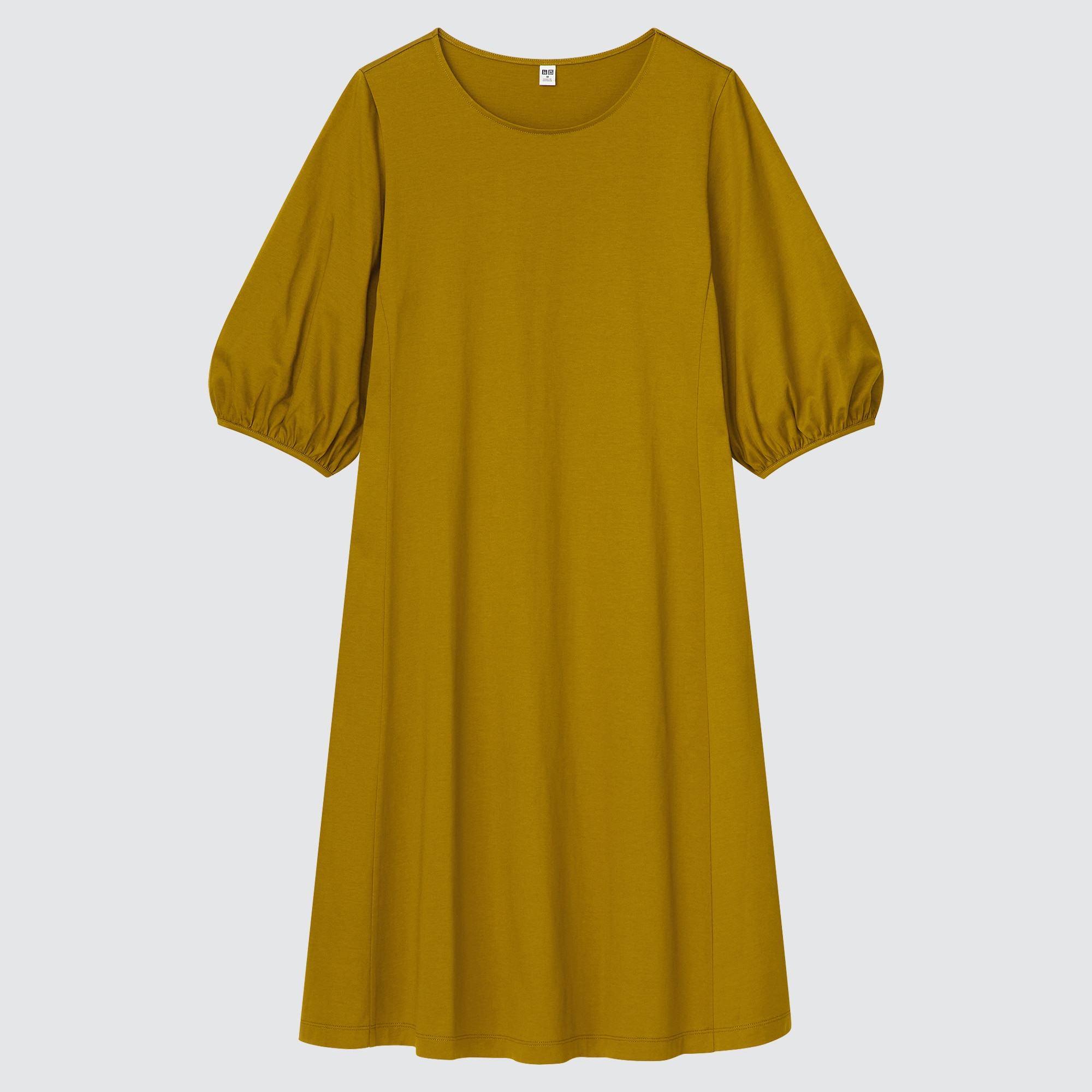 Mercerized Cotton 3/4-Sleeve Flare Dress