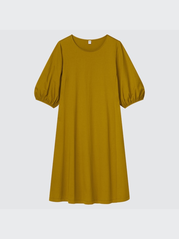 Mercerized Cotton 3/4-Sleeve Flare Dress