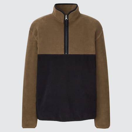 Men Fleece Colour Block Half-Zipped Pullover
