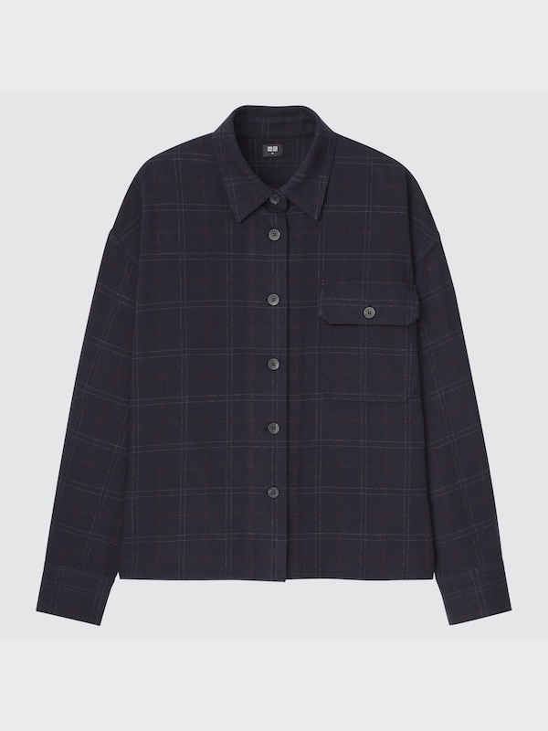 Heavy Flannel Cropped Long-Sleeve Shirt Jacket