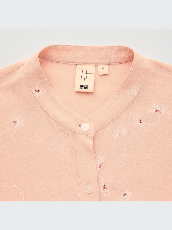 Rayon Georgette Printed Band Collar Long-Sleeve Shirt (Hana Tajima)