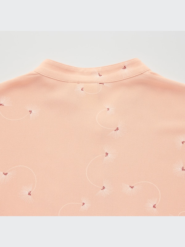 Rayon Georgette Printed Band Collar Long-Sleeve Shirt (Hana Tajima)