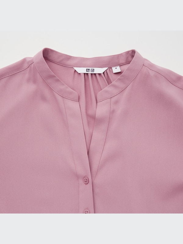 Rayon Relaxed Long-Sleeve Blouse