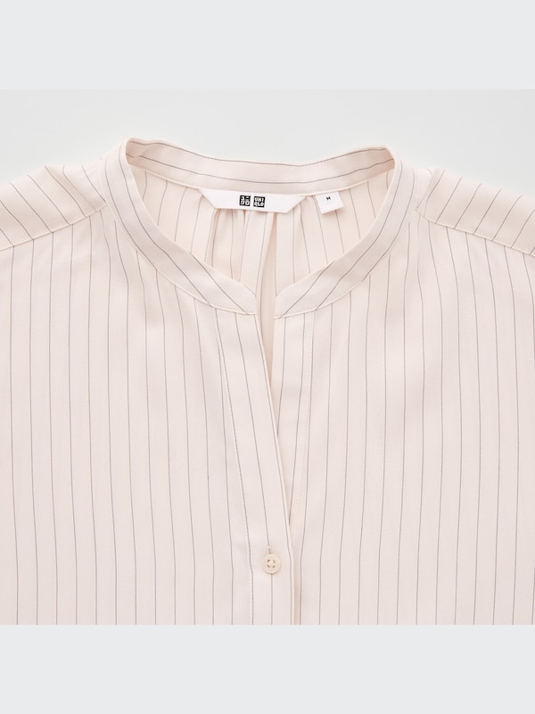 Rayon Striped Relaxed Long-Sleeve Blouse