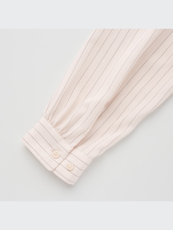 Rayon Striped Relaxed Long-Sleeve Blouse