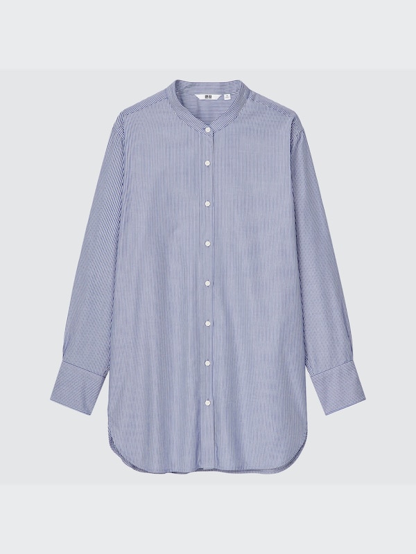 Cotton Twill Stand Collar Long-Sleeve Shirt