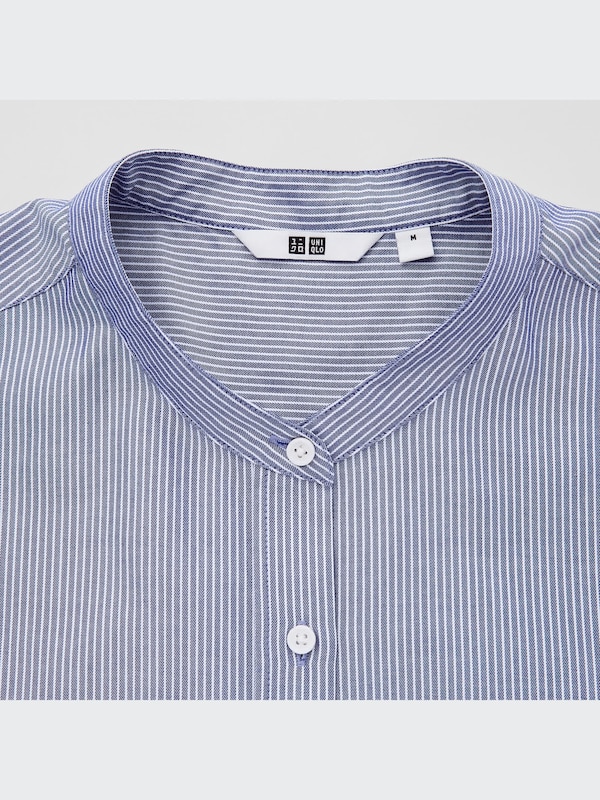 Cotton Twill Stand Collar Long-Sleeve Shirt