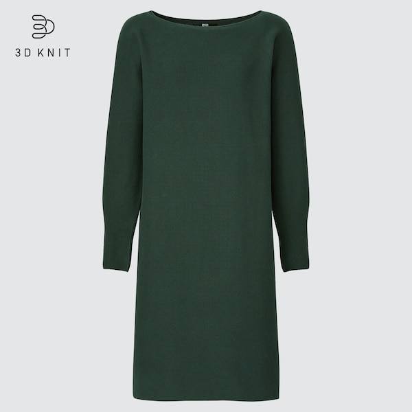 3D Knit Cotton Boat Neck LongSleeve Dress UNIQLO US