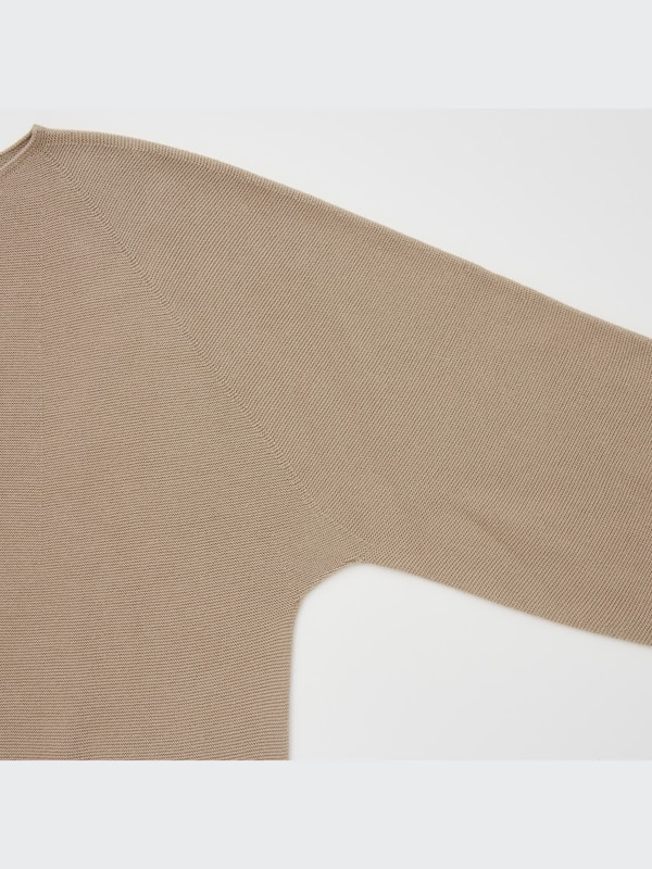 3D Knit Cotton Boat Neck Long-Sleeve Dress