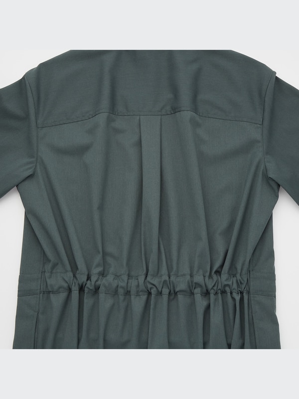 U Drawstring Long-Sleeve Shirt Dress