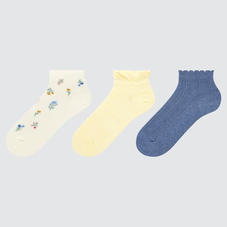 Girls Flower Print Short Socks (Three Pairs)