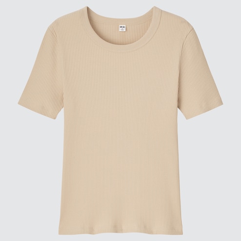 Essential T Shirt Cotton Rib Scoop Neck Short Sleeve Tees Tops