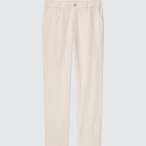 Linen-blend Crop Pants - Light beige - Ladies