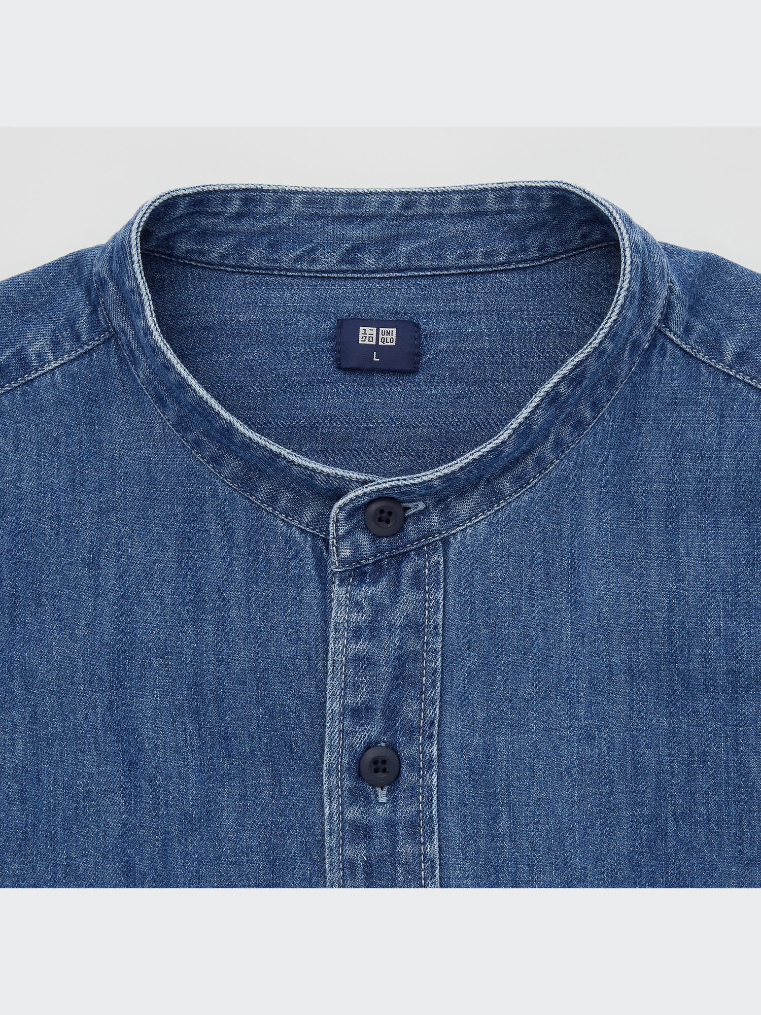 Denim Oversized Stand Collar Long-Sleeve Shirt | UNIQLO US