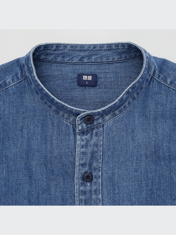Denim Oversized Stand Collar Long-Sleeve Shirt